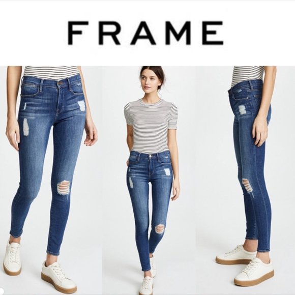 FRAME Le Skinny de Jeanne Ripped Jeans Size 24 - Picture 1 of 6
